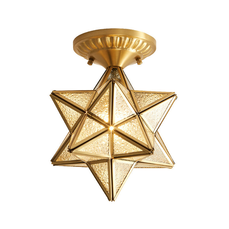 Gold Star Ripple Glass Semi Flush Light - Traditional 1-Light For Dining Room Ceiling