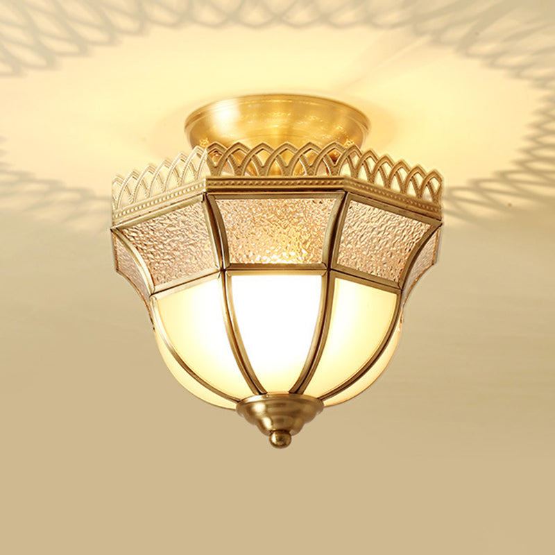Sleek Gold Glass Tapered Semi Flush Mount Ceiling Light - Minimalistic Single-Bulb For Corridors