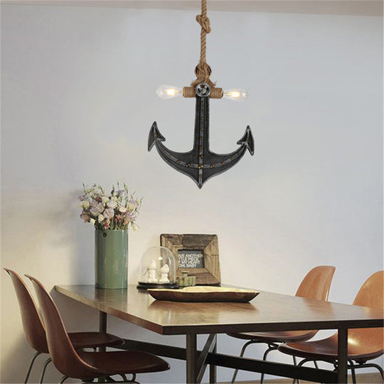 Coastal Antique Bronze 2-Light Chandelier With Exposed Bulbs - Stylish Rope Pendant For Dining Room
