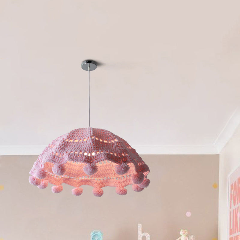 Nordic Style Fabric Umbrella Pendant Light For Girls Bedroom - 1 Head Lamp Pink