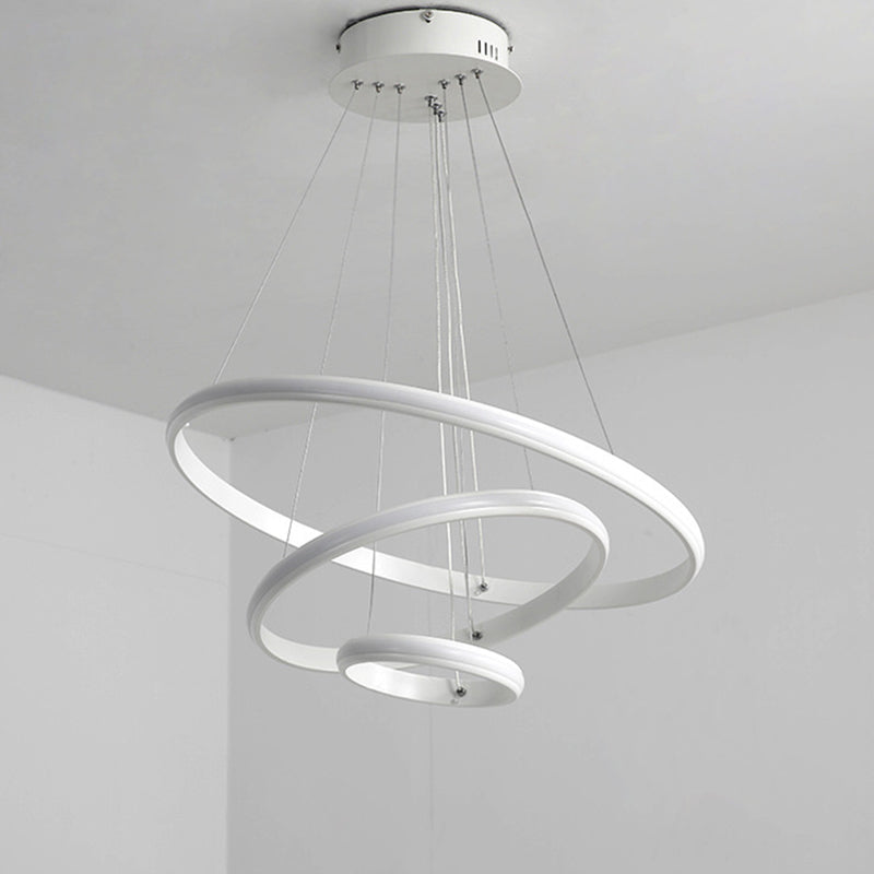 Modern Tiered Circle LED Chandelier Light for Living Room in White