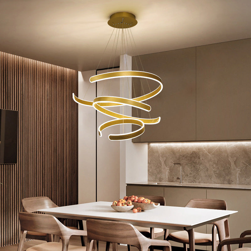 Modern Led Aluminum Chandelier - Artistic Curved Design For Living Room Gold / Small White