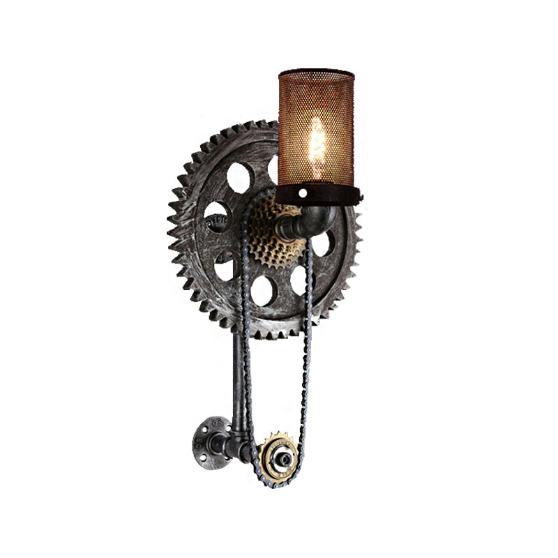 Industrial Metal Cylinder Wall Light: Vintage 1-Light Sconce Lamp With Antique Silver Finish And