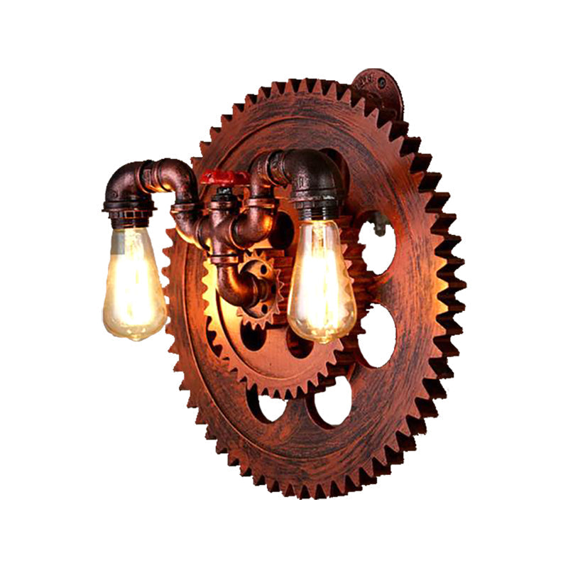 Vintage Copper 2-Light Wall Sconce With Clear Glass Gear Fixture