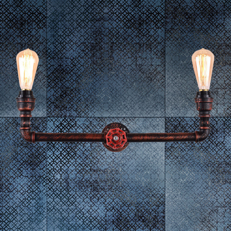 Industrial Weathered Copper Pipe Sconce - 2-Light Wall Mounted Fixture For Indoor Use 20.5/21.5 Wide