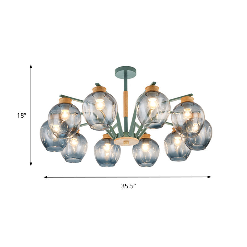 Modern Starburst Chandelier Pendant Light With Dimpled Blown Glass - 6/8/10 Lights Grey/Green
