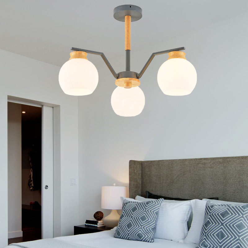 Contemporary 3/5/6-Light Globe Pendant Chandelier In Grey Milk Glass - Perfect Bedroom Hanging Light