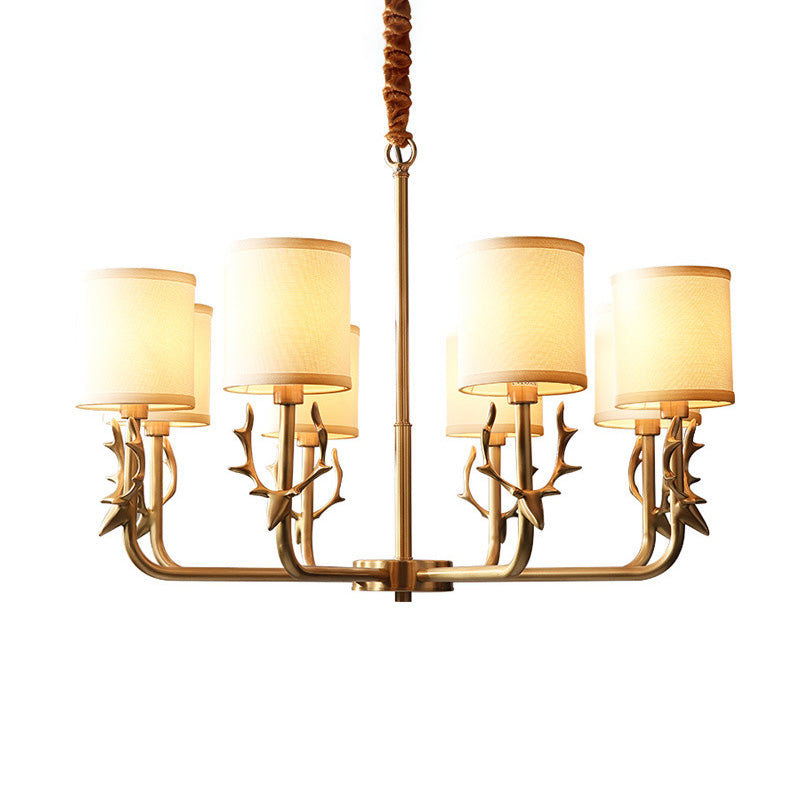 Contemporary Suspension Light With Antler Decor - Stylish Chandelier For Living Room