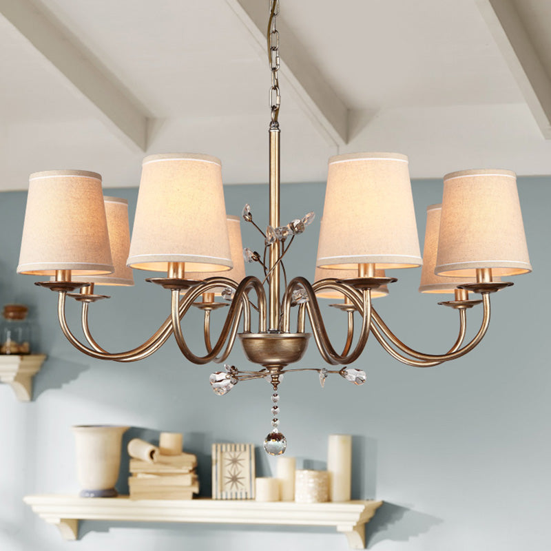 Contemporary Nickel Suspension Chandelier: Fabric Conical Shape 8 /