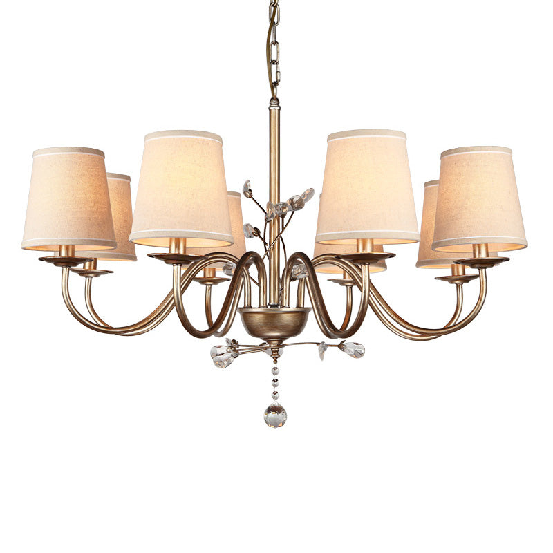 Contemporary Nickel Suspension Chandelier: Fabric Conical Shape