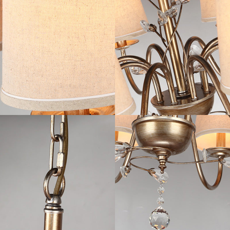 Contemporary Nickel Suspension Chandelier: Fabric Conical Shape