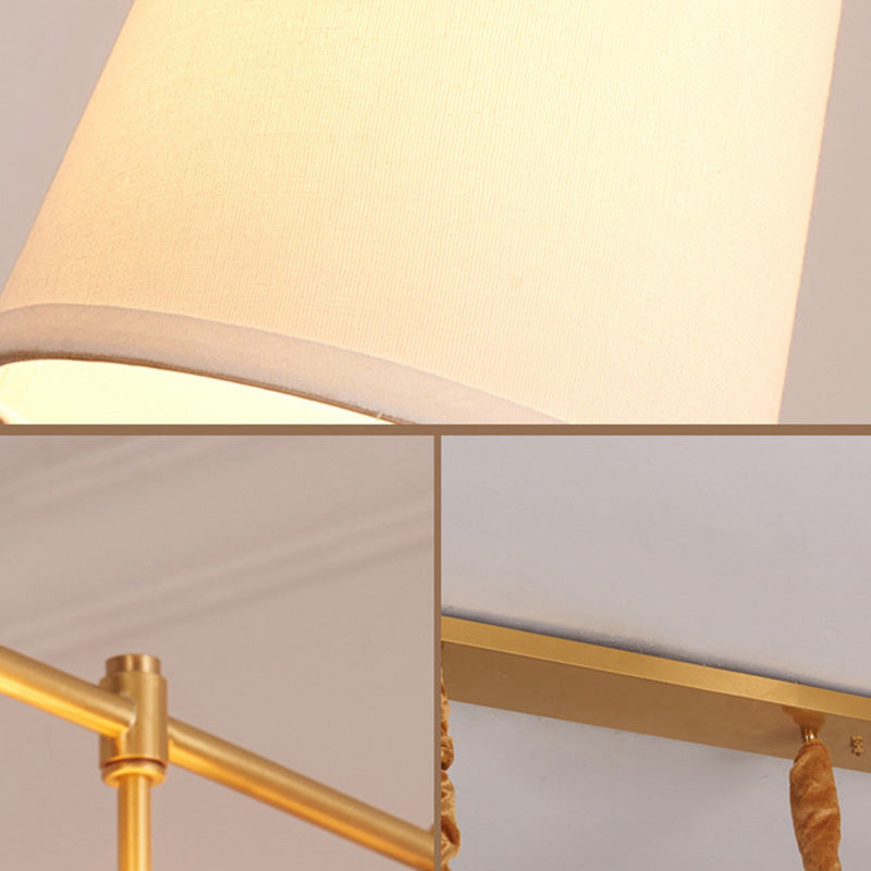 Modern Gold Island Chandelier Light - Fabric Empire Shade Suspension Lighting With 3 Bulbs