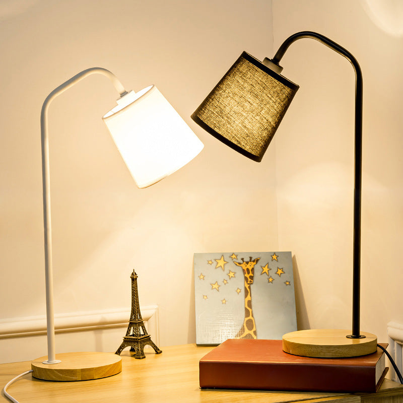 Modern Fabric Table Lamp With Tapered Shape Wooden Base - Ideal For Study Or Night Light In Any Room