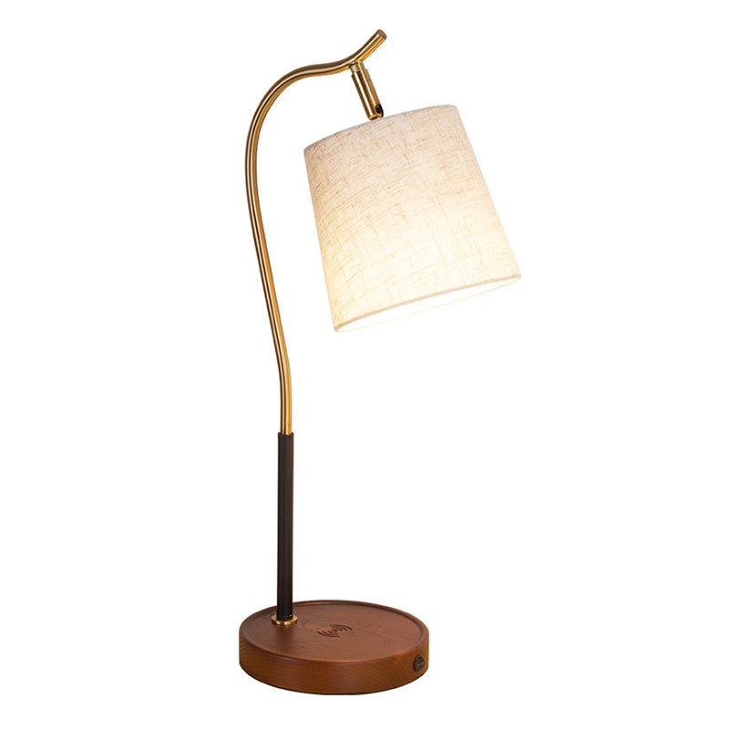 Barrel Shaped Bedside Nightstand Lamp - Fabric Shade Simplicity Table Light With Gooseneck Arm