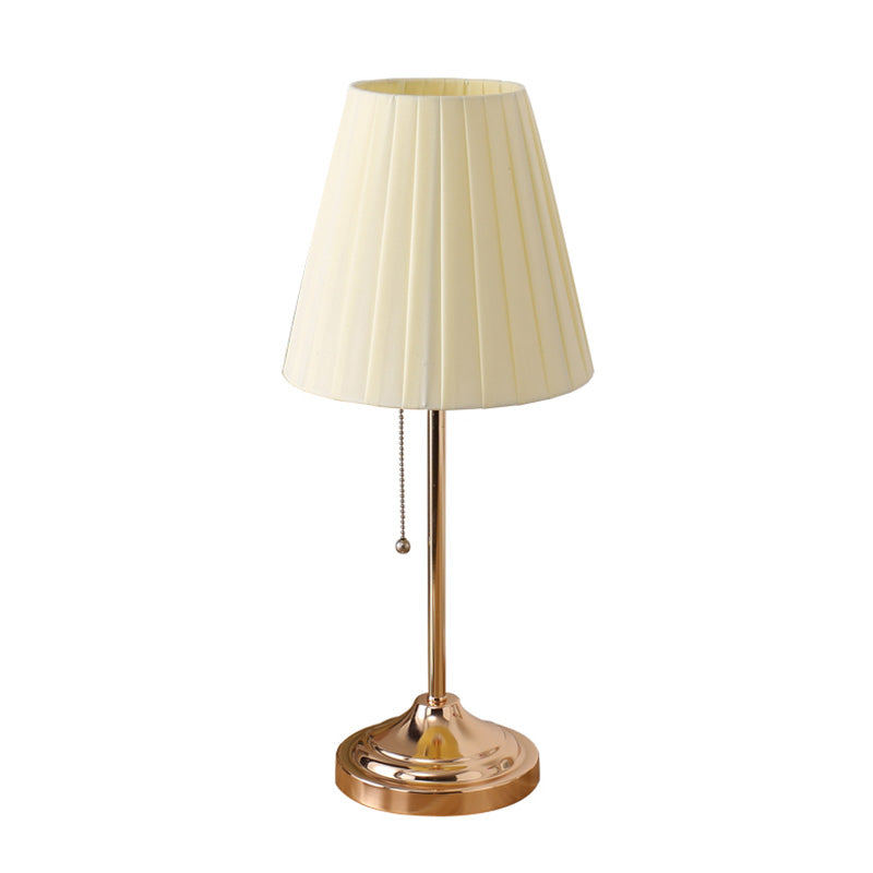 Pleated Empire Shade Table Lamp With Pull Chain - Elegant Bedroom Nightstand Light