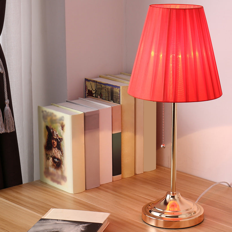 Pleated Empire Shade Table Lamp With Pull Chain - Elegant Bedroom Nightstand Light Gold / B