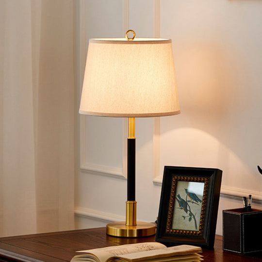 Modern Gold Fabric Barrel Table Lamp For Study Room - Nightstand Lighting / B