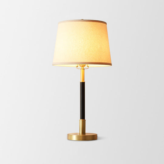 Modern Gold Fabric Barrel Table Lamp For Study Room - Nightstand Lighting