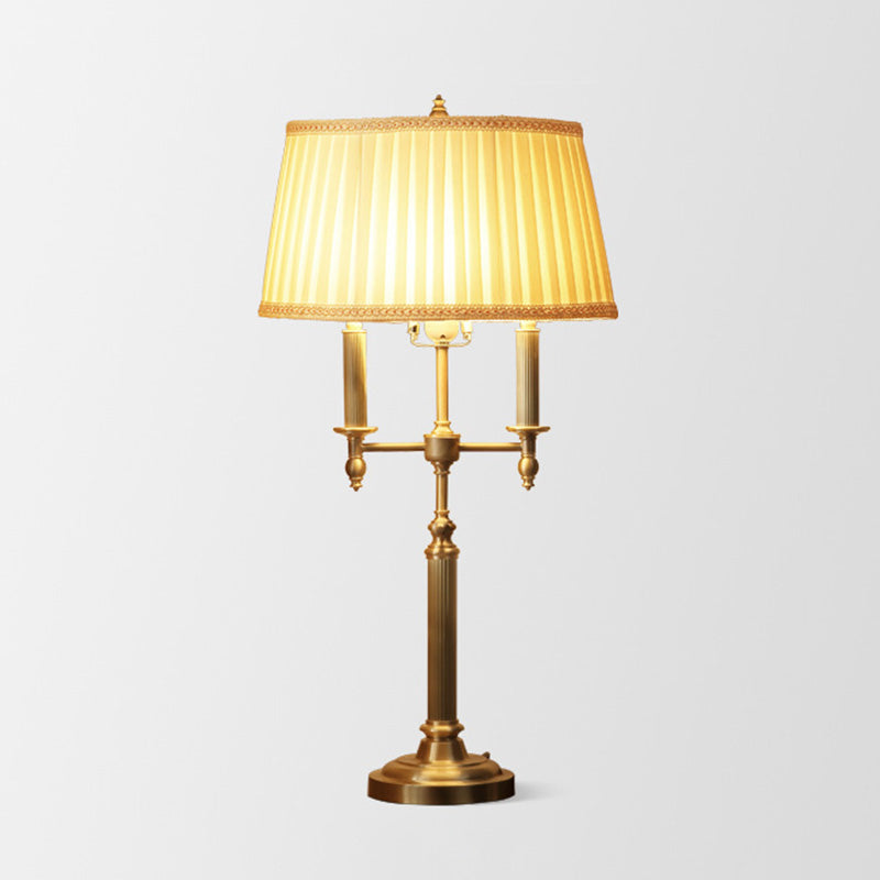 Modern Gold Fabric Barrel Table Lamp For Study Room - Nightstand Lighting / C