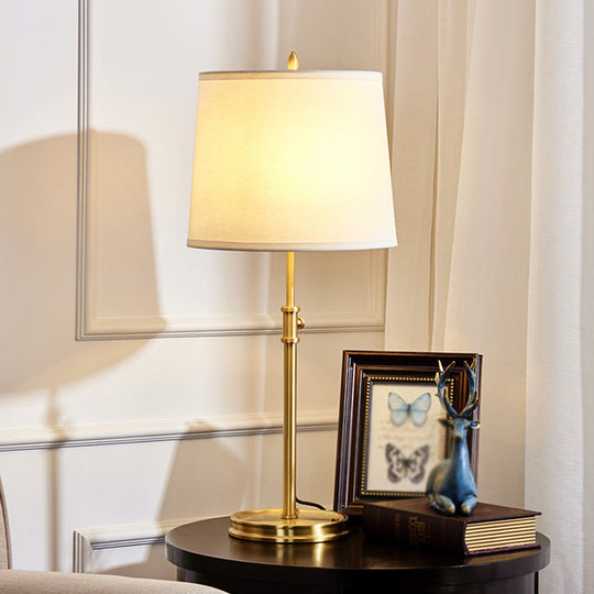 Modern Gold Fabric Barrel Table Lamp For Study Room - Nightstand Lighting / E