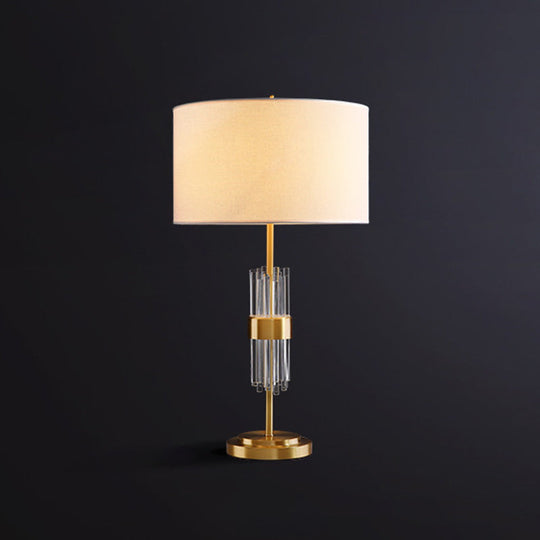 Modern Gold Fabric Barrel Table Lamp For Study Room - Nightstand Lighting / G