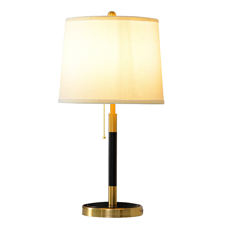 Artistic Fabric Single White Nightstand Table Lamp With Pull Chain - Empire Shade