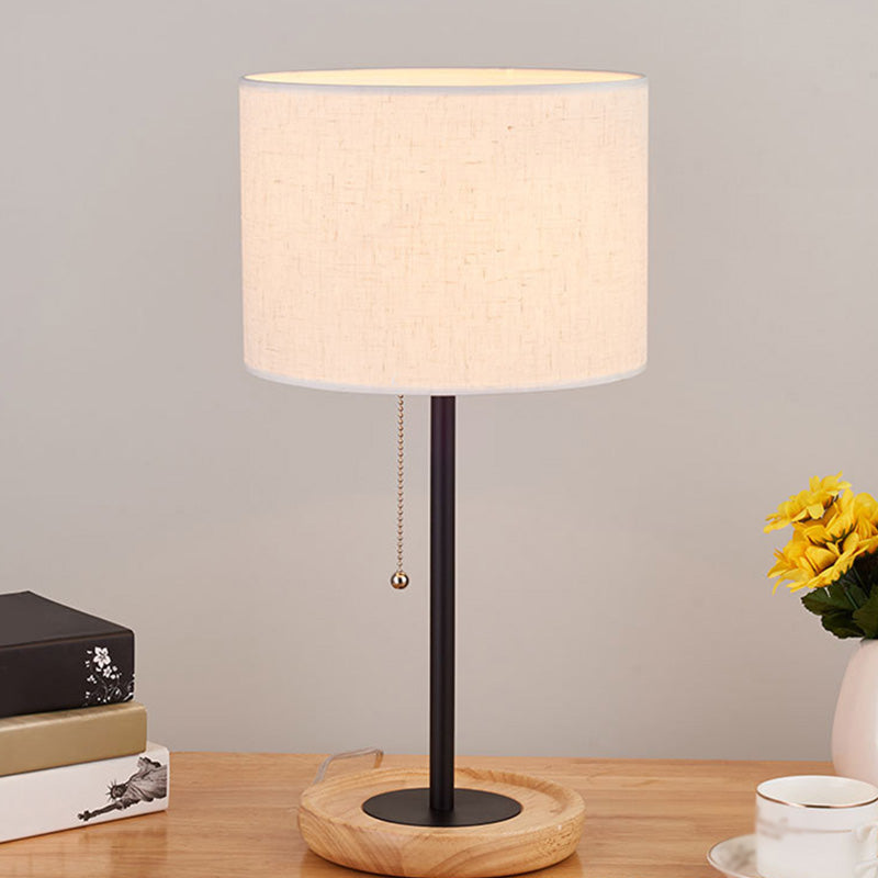 Minimalist Drum Table Lamp With Pull Chain - Study Room Lighting Flaxen