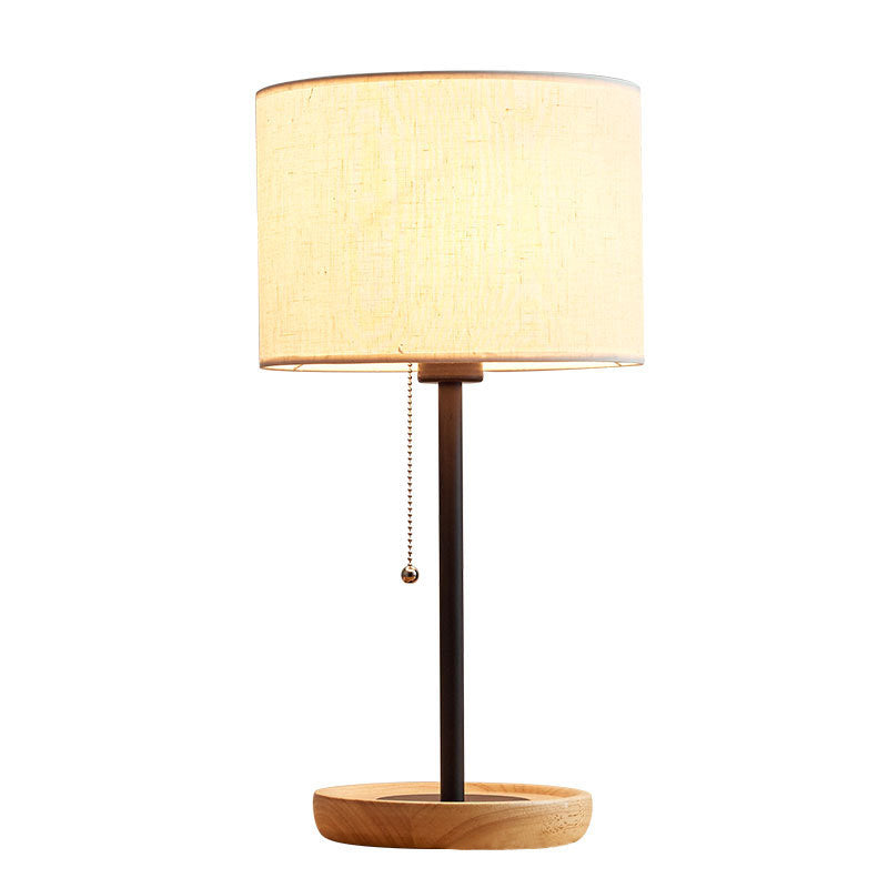 Minimalist Drum Table Lamp With Pull Chain - Study Room Lighting