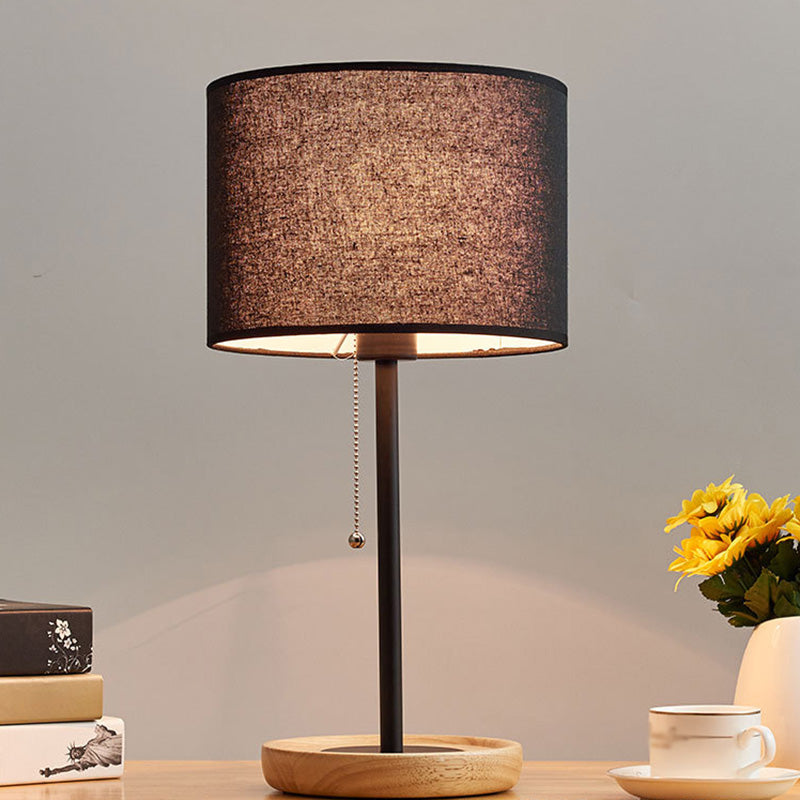 Minimalist Drum Table Lamp With Pull Chain - Study Room Lighting Black