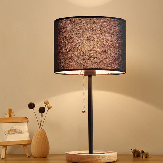 Minimalist Drum Table Lamp With Pull Chain - Study Room Lighting