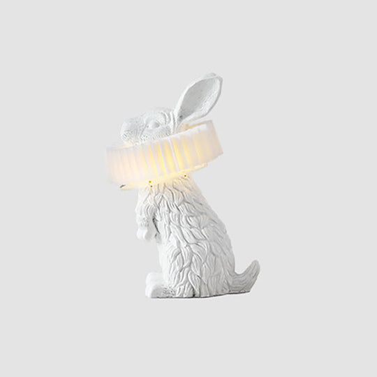 Modern Led Rabbit Shaped Bedside Table Lamp In White Resin / Warm Standing