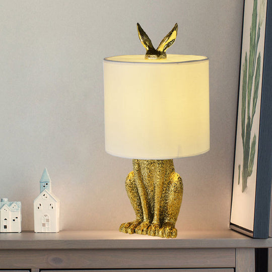 Rabbit Nightstand Lamp - Decorative Resin Bedside Table Light With Fabric Shade