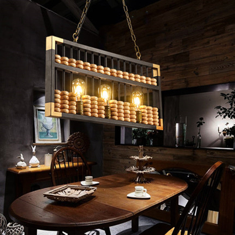 Metallic 3-Head Abacus Pendant Light For Restaurants And Decor Wood