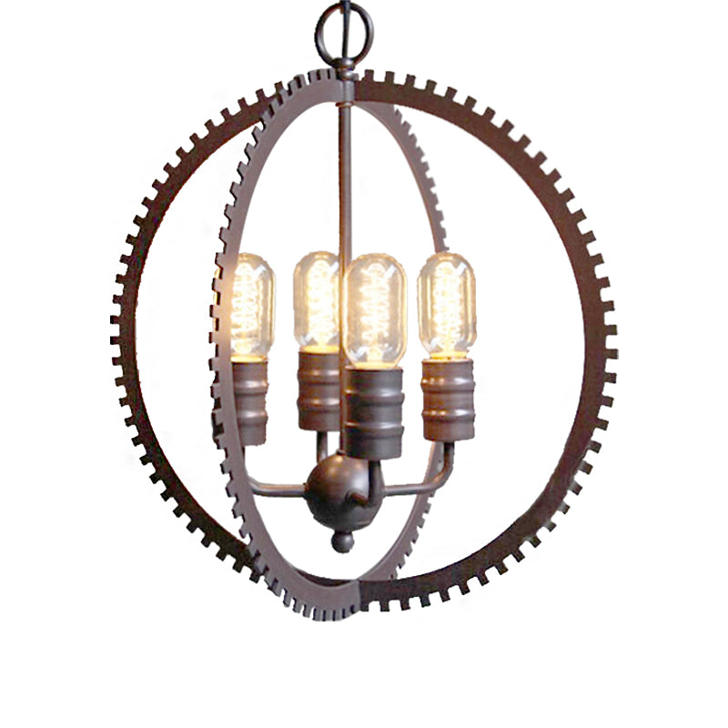 Industrial Metal Hanging Chandelier with 4-Lights, Globe Shade and Bronze Finish for Dining Room