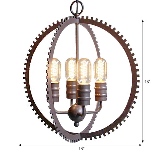 Industrial Metal Hanging Chandelier with 4-Lights, Globe Shade and Bronze Finish for Dining Room