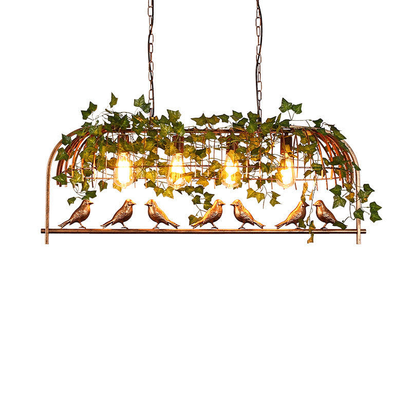 Rustic Birdcage Island Pendant Light With Ivy For Restaurant Décor