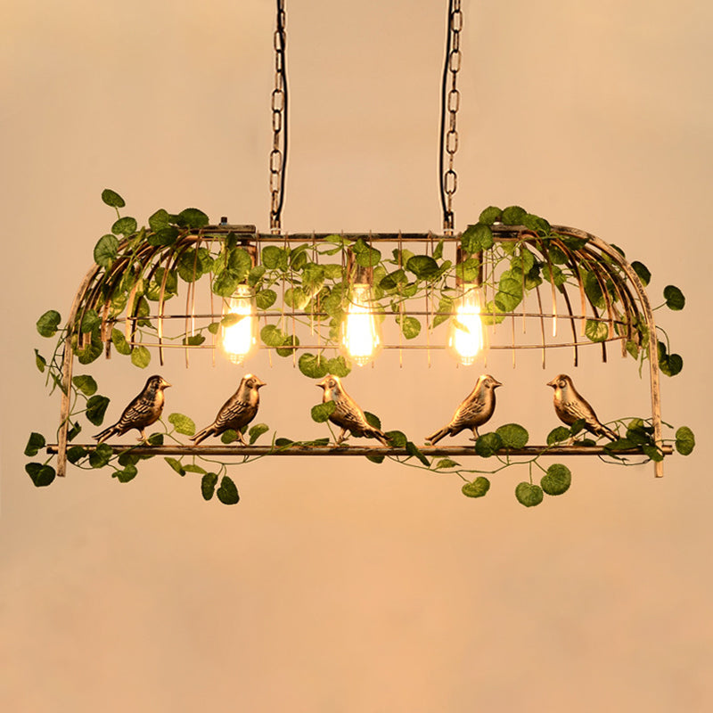 Rustic Birdcage Island Pendant Light With Ivy For Restaurant Décor Gold / Small