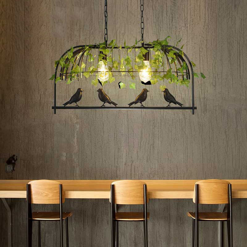 Rustic Birdcage Island Pendant Light With Ivy For Restaurant Décor Black / Small
