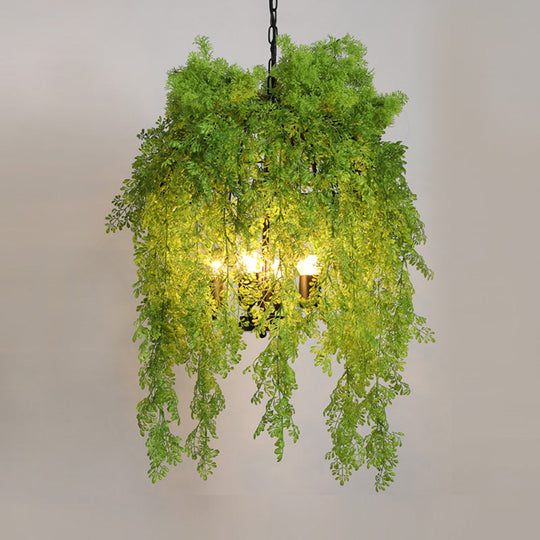 Retro Green Metallic Plant Chandelier Light With 4 Bulbs - Perfect For Restaurants