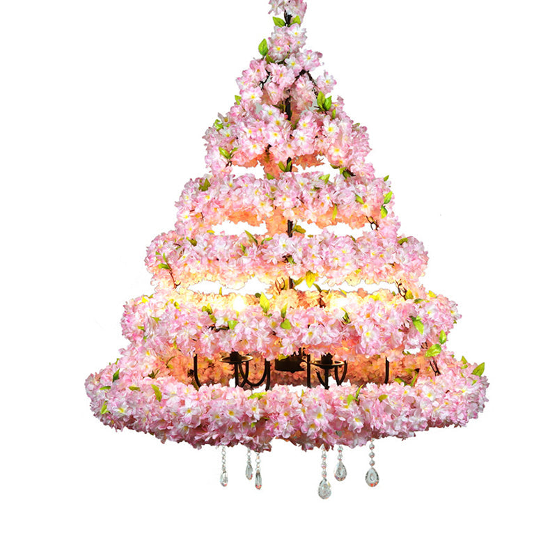 Retro Conical Iron Chandelier with 14 Heads: Restaurant Pendant Light, Artificial Cherry Blossom