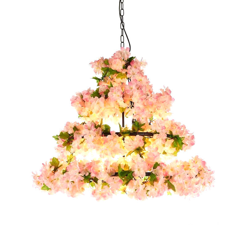 Iron Cage Ceiling Chandelier with Artificial Flower - Perfect for Industrial Restaurant Lighting
