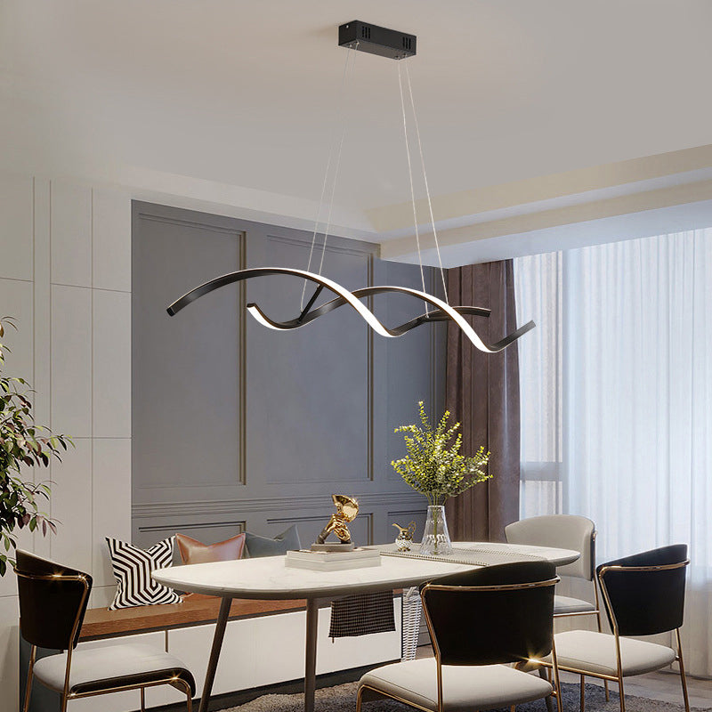 Sleek Led Dining Room Chandelier - Twisted Aluminium Simplicity Island Light