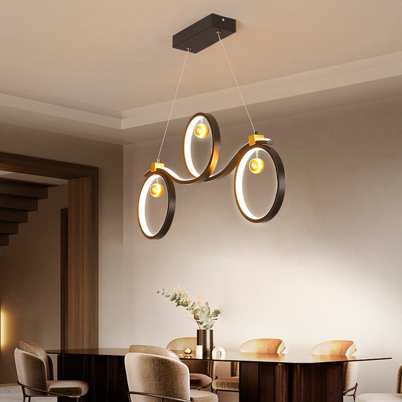 Contemporary Black Metal Led Pendant Light With Symmetrical Rings - Island Ceiling Lighting / Third