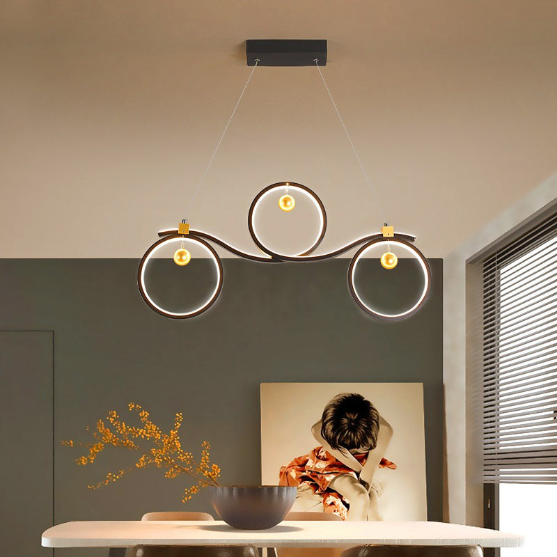 Contemporary Black Metal Led Pendant Light With Symmetrical Rings - Island Ceiling Lighting