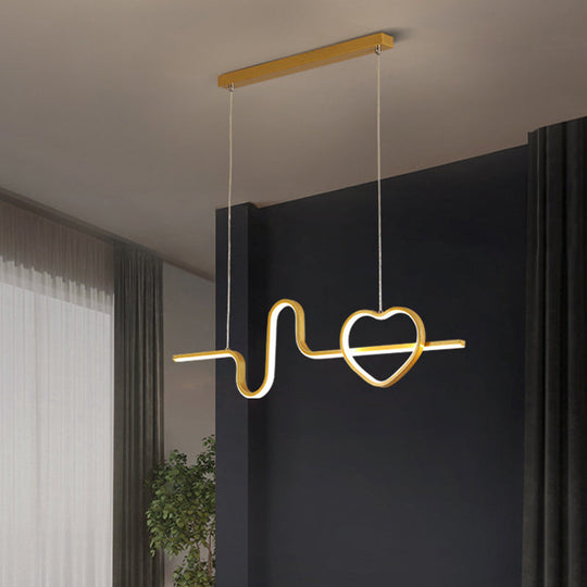 Heart And Line Island Metal Pendant Light - Artistic Led Ceiling Fixture For Dining Room Gold /