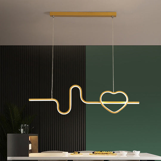 Heart And Line Island Metal Pendant Light - Artistic Led Ceiling Fixture For Dining Room