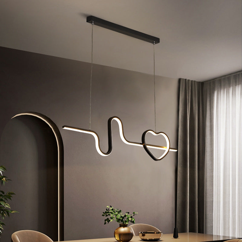 Heart And Line Island Metal Pendant Light - Artistic Led Ceiling Fixture For Dining Room Black /