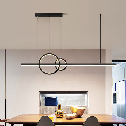 Minimalist Led Ceiling Light For Kitchen Island - Linear And Ring Design Black / Warm