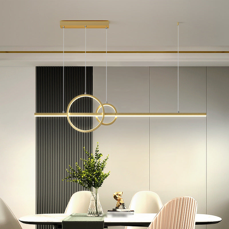 Minimalist Led Ceiling Light For Kitchen Island - Linear And Ring Design Gold / Warm