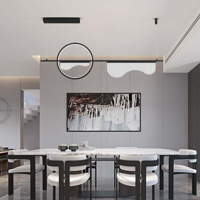 Contemporary Geometric Led Pendant Light For Dining Room Island Black / White